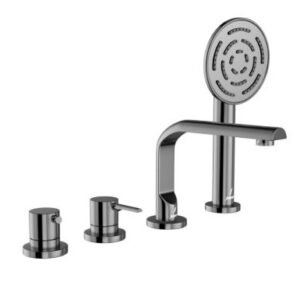 Jaquar Florentine Prime 4-Hole Thermostatic Control Spout & S Hand Shower, Deck Black Chrome BCH
