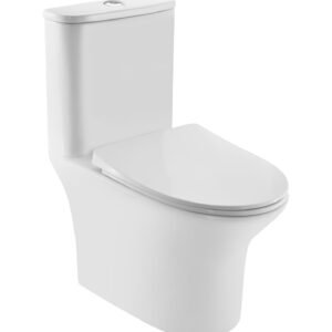 Jaquar Rimless Single Piece WC with UF Soft Close Slim Seat Cover, Hinges, Dual Flush Cistern Fitting, Fixing Accessories and Accessories Set, Size: 380x670x765 Mm, S Trap- 300 mm - White