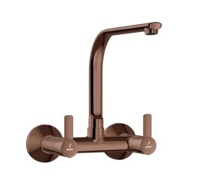 Jaquar Sink Mixer with Regular Swinging Spout (Wall Mounted Model) with Connecting Legs & Wall Flanges Taps - Blush Gold Bright PVD