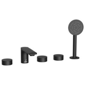 Jaquar 5-Hole Bath Tub Mixer with Hot & Cold Control Cock Spout, Diveter & Hand Shower