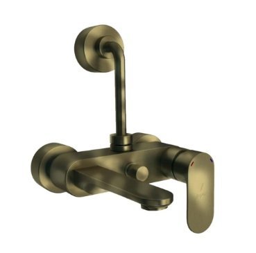 Jaquar Single Lever Wall Mixer with Provision for Overhead Shower with 115mm Long Bend Pipe on Upper Side, Connecting Legs & Wall Flanges - Antique Bronze