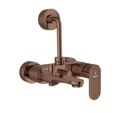 Jaquar Single Lever Wall Mixer 3-In-1 System with Provision for Both Hand Shower and Overhead Shower Complete with 115mm Long Bend Pipe, Connecting Legs & Wall Flange (Without Hand & Overhead Show - Blush Gold Bright PVD