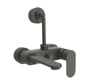 Jaquar Single Lever Wall Mixer with Provision for Overhead Shower with 115mm Long Bend Pipe on Upper Side, Connecting Legs & Wall Flanges - Graphite