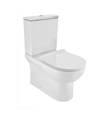 Jaquar Rimless Bowl with Cistern for Coupled WC with UF Soft Close Slim Seat Cover, Hinges, Dual Flush Cistern Fitting, Conversion Bend, Fixing Accessories and Accessories Set - White