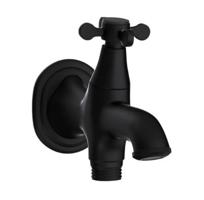Jaquar 2-Way Bib Cock with Wall Flange - Black Matt