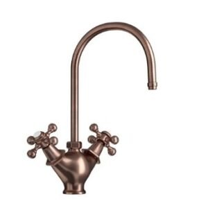 Jaquar Sink Mixer, 1-Hole with Regular Spout (Table Mounted Model) with 450mm Long Braided Hoses - Antique Copper