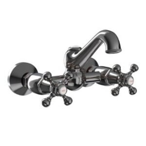 Jaquar Sink Mixer with Regular Swinging Spout (Wall Mounted Model) with Connecting Legs & Wall Flanges - Black Chrome