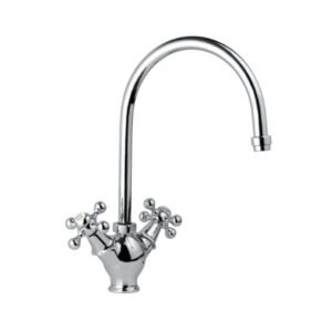 Jaquar Sink Mixer, 1-Hole with Regular Spout (Table Mounted Model) with 450mm Long Braided Hoses - Chrome