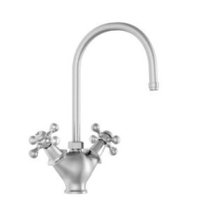 Jaquar Sink Mixer, 1-Hole with Regular Spout (Table Mounted Model) with 450mm Long Braided Hoses - Stainless Steel