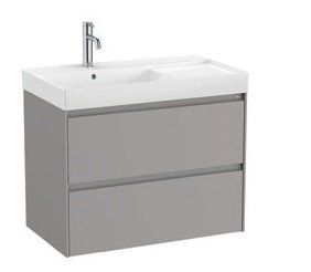 Roca Ona Unik Wall Hung Cabinet (Base unit with two drawers for left hand basin), Size: 800x460x645 mm, Matt Sand Grey