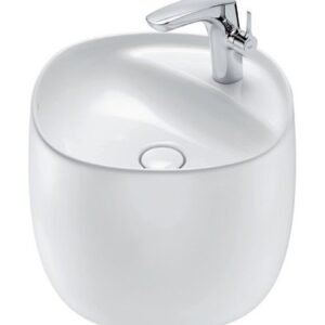 Roca Beyond Fineceramic Integrated Wall Hung Basin with Tap Hole, Universal Waste Coupling and Ceramic Plug 72 Mm, Size: 460x470x380mm, Whit