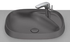 Roca Beyond Fineceramic In Counter Top Basin with Tap Hole, Universal Waste Coupling with Ceramic Plug 72 mm, Size: 585x450x160 mm, Onyx