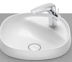 Roca Beyond Fineceramic In Counter Top Basin with Tap Hole, Universal Waste Coupling with Ceramic Plug 72 mm, Size: 450x450x160 mm, White