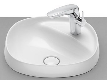 Roca Beyond Fineceramic In Counter Top Basin with Tap Hole, Universal Waste Coupling with Ceramic Plug 72 mm, Size: 450x450x160 mm, White