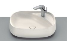 Roca Beyond Fineceramic Over Counter Top Basin with Tap Hole, Universal Waste Coupling with Ceramic Plug 72 mm, Size: 585x455x160 mm, Beige