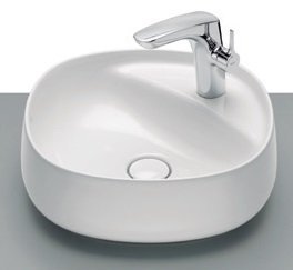 Roca Beyond Fineceramic Over Counter Top Basin with Tap Hole, Universal Waste Coupling with Ceramic Plug 72 mm, Size: 455x455x160 mm, White