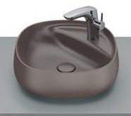 Roca Beyond Fineceramic Over Counter Top Basin with Tap Hole, Universal Waste Coupling with Ceramic Plug 72 mm, Size: 455x455x160 mm, Coffee