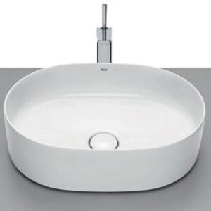 Roca Inspira Round Fineceramic Over Counter Top Basin, Universal Waste Coupling with Ceramic Plug, Size: 500x370x140 mm, White