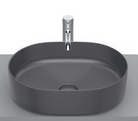 Roca Inspira Round Fineceramic Over Counter Top Basin, Universal Waste Coupling with Ceramic Plug, Size: 500x370x140 mm, Onyx