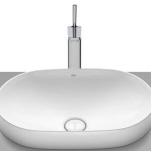 Roca Inspira Round Fineceramic Semi Insert Basin, Universal Waste Coupling with Ceramic Plug, Size: 550x370x160 mm, White