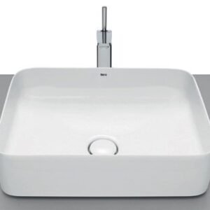 Roca Inspira Square Fineceramic Over Counter Top Basin, Universal Waste Coupling with Ceramic Plug, Size: 500x370x140 mm, White