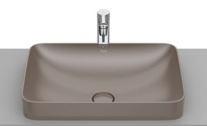 Roca Inspira Square Fineceramic Semi Insert Basin, Universal Waste Coupling with Ceramic Plug, Size: 550x370x160 mm, Coffee