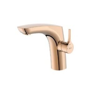 Roca Insignia Basin Mixer Mezzo Single Lever Handle Smooth Body Cold Start, with Click Clack, Rose Gold