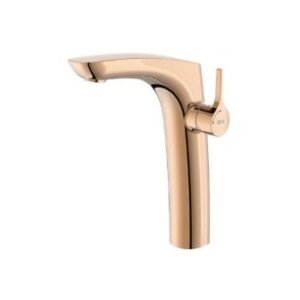 Roca Insignia High Neck Basin Mixer Smooth Body Cold Start with Click Clack, Rose Gold
