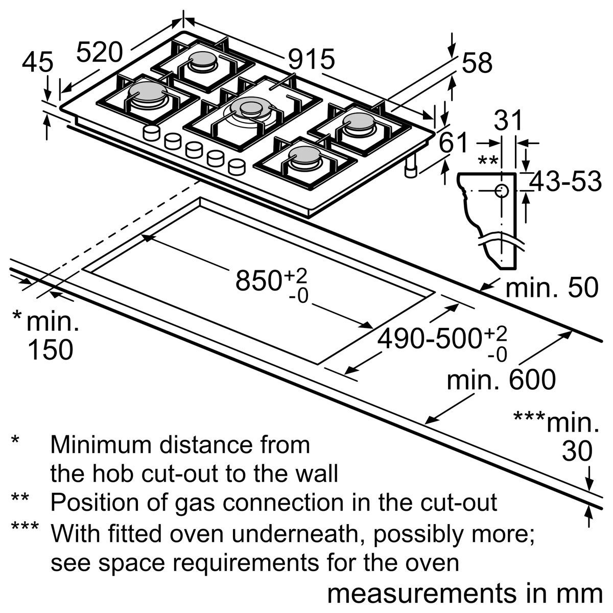 Bosch - PNV9B6F20I - Hob 90 Cm, 5 Burners, Wok Capability, Sturdy Design - 56 x 900 x 520 mm - Image 7