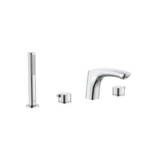 Roca Insignia 4 Holes Deck Mounted Bath Mixer with Hand Shower and 197mm Spout Filler, Chrome